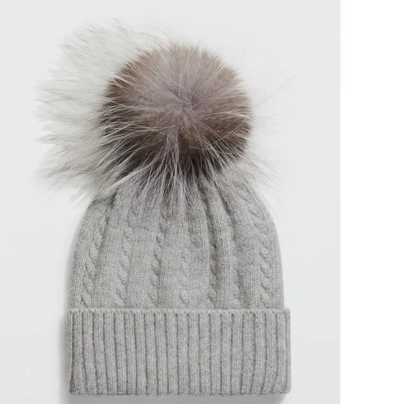 GORSKI Ivory Beanie with Pom Pom and Sparkles Knit Hat with Fox Pompom main image 3